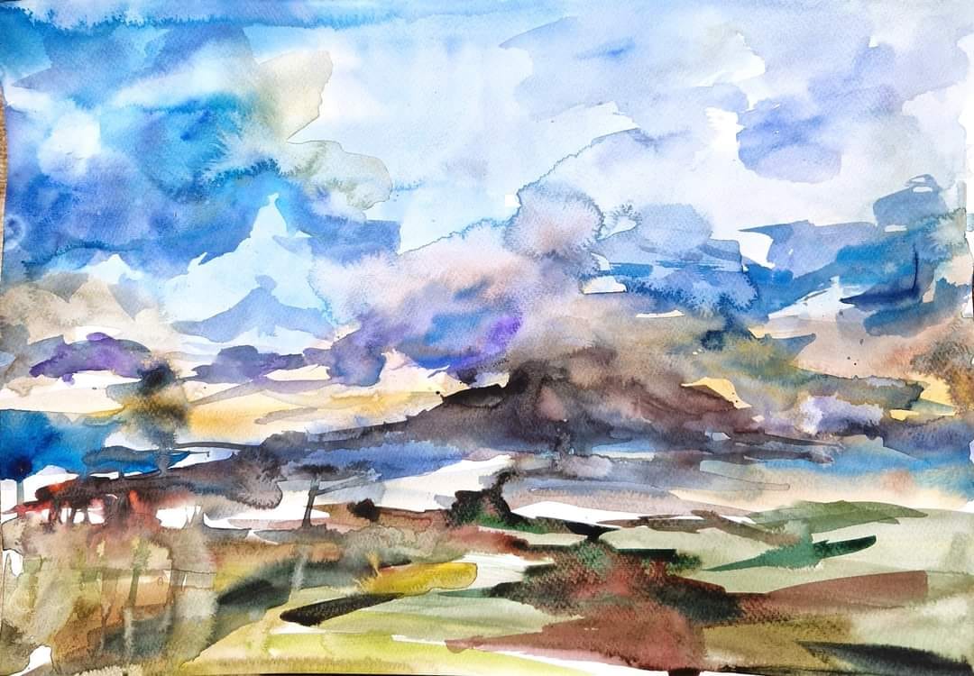 Виолетов хоризонт акварел 35 50 цена 50евро post featured image